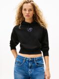 Black Relaxed Cropped Graphic Hoody  Women