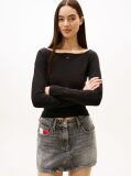 Black Diamante Flag Slim Long Sleeve Top  Women