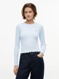 Blue Ribbed Ruffle Slim Long Sleeve T-Shirt  Women
