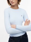 Blue Ribbed Ruffle Slim Long Sleeve T-Shirt  Women