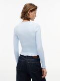 Blue Ribbed Ruffle Slim Long Sleeve T-Shirt  Women
