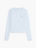 Blue Ribbed Ruffle Slim Long Sleeve T-Shirt  Women