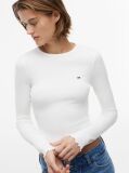 White Ribbed Ruffle Slim Long Sleeve T-Shirt  Women