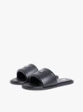 Black Leather Padded Strap Slides  Women