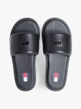 Black Leather Padded Strap Slides  Women