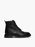 Black Lightweight Leather Lace-Up Mid Boots  Men