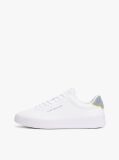 Grey Pebble Grain Court Trainers  Men
