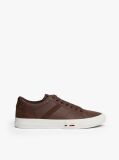 Brown Leather Mixed Texture Trainers  Men