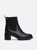 Black Enamel Flag Leather Cleat Chelsea Boots  Women
