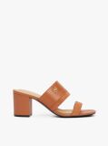 Brown Leather Block Heel Mules  Women