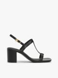 Black Leather Block Heel Sandals  Women