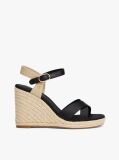 Black Satin Strap Espadrille Wedge Sandals  Women