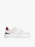 White Leather Mixed Texture Court Trainers  Women