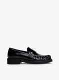 Black Leather Square Toe Loafers  Women