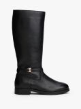 Black Leather TH Monogram Buckle Riding Boots  Women