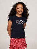Blue Floral Logo Print Slim Fit T-Shirt  Girls