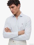 Blue Slim Fit Flag Embroidery Dobby Shirt  Men