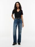 Black Ribbed V-Neck Slim Fit T-Shirt  Women