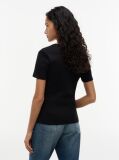 Black Ribbed V-Neck Slim Fit T-Shirt  Women