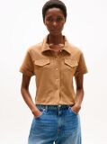 Brown Regular Fit Gold-Tone Button Shirt  Women