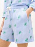 Blue Linen Blend Print Relaxed Shorts  Women