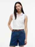 White 1985 Slim Fit Pique Sleeveless Polo Shirt  Women