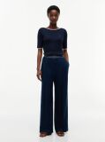 Blue Pure Linen Twill Straight Trousers  Women
