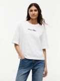 White Logo Embroidery Relaxed Crew Neck T-Shirt  Women
