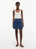 Blue Mid Rise Pleated Denim Midi Skirt  Women