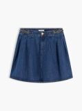 Blue Mid Rise Pleated Denim Midi Skirt  Women