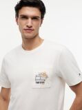 Beige Floral Graphic Pocket T-Shirt  Men