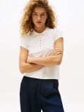 Beige Gold-Tone Button Slim Fit Polo Shirt  Women