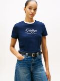 Blue Logo Embroidery Crew Neck T-Shirt  Women