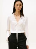Beige Sateen Ruffle Cuff Relaxed Fit Blouse  Women