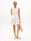 White Linen Blend Pleated Shorts  Women