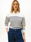 Multi Stripe Gold-Tone Button Mock Neck Jumper  Women