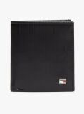 Black Hilfiger Flag Trifold Ribbed Leather Wallet  Men