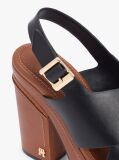 Black Leather Crossover Strap Block Heel Sandals  Women