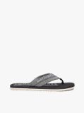 Black Pure Linen Chambray Jacquard Flip-Flops  Men