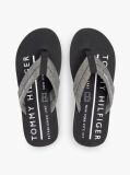 Black Pure Linen Chambray Jacquard Flip-Flops  Men