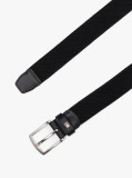 Black Square Buckle Textured Belt  Men