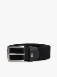 Black Square Buckle Textured Belt  Men