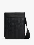 Black Metal Logo Woven Crossbody Bag  Men
