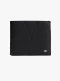 Black Hilfiger Flag Leather Card And Coin Bifold Wallet  Men