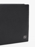 Black Hilfiger Flag Leather Card And Coin Bifold Wallet  Men