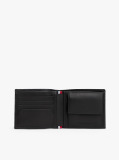 Black Hilfiger Flag Leather Card And Coin Bifold Wallet  Men