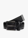 Black Metal Tip Pebble Grain Leather Belt  Men