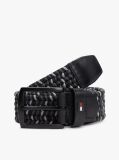 Black Denton Rectangular Buckle Braided Elastic Belt  Men