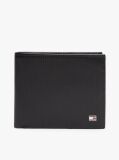 Black Hilfiger Flag Ribbed Leather Flap Wallet  Men