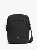 Black Pebble Grain Logo Crossbody Reporter Bag  Men